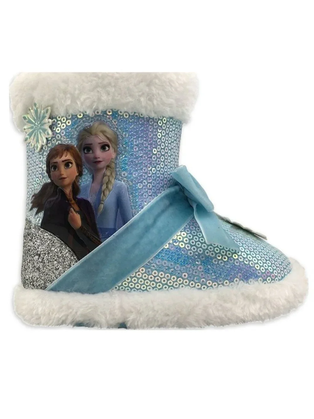Disney Frozen Kids Size 5-6 Bootie Slippers Style Elsa Anna Sequined Snowflake